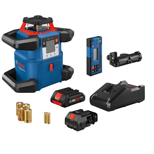  Bosch 18V REVOLVE4000 Connected Self-Leveling Horizontal Rotary Laser with CORE18V 4.0 Ah Compact Battery - GRL4000-80CH