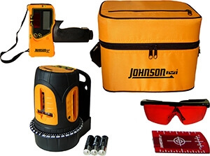 Johnson Level Self-Leveling Cross Line Laser Level with Three Vertical Lines Kit 40-6604