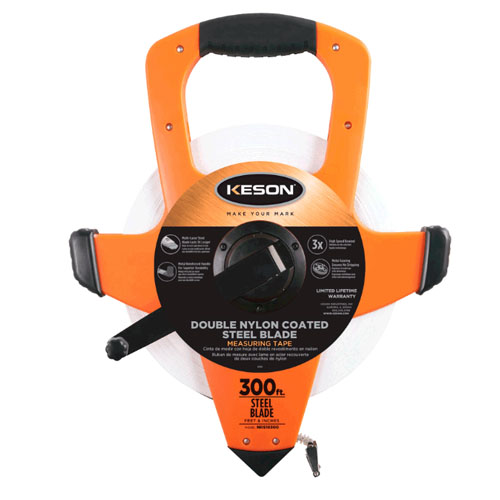  Keson NRS Series 330&#39;/100m Steel Blade Measuring Tape with Speed Rewind with Hook End - NRS18M330