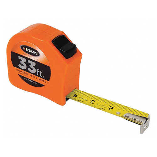  Keson Toggle Series 33 ft Short Tape Measure - Feet, 10ths, 100ths, and Inches, 8ths, 16ths - PGT181033V