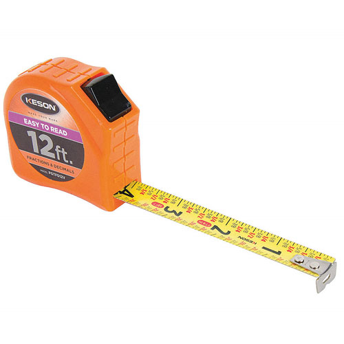 Keson Toggle Series 12 ft Short Tape Measure - Feet, Inches, 8ths, 16ths and Decimal - PGTFD12V