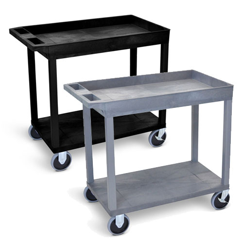 Luxor 32&quot; x 18&quot; Cart - One Tub/One Flat Shelf - Heavy-Duty with 5&quot; Casters - EC12HD (2 Colors Available)