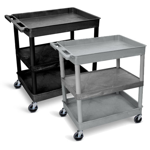  Luxor Large Tub Top/Bottom and Flat Middle Shelf Cart - TC121 (2 Colors Available)