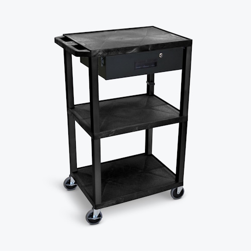 Luxor 42&quot;H 3-Shelf Utility Cart - Electric, Drawer - (5 Options Available) 