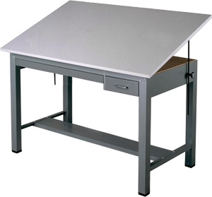 Mayline Economy Ranger Steel Four-Post Drafting Table with Tool &amp; Plan Drawers