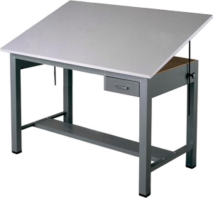 Mayline Economy Ranger Steel Four-Post Drafting Table with Tool Drawer