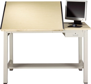 Mayline Ranger Steel Four-Post Split-Top Drafting Table with Tool Drawer