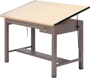 Mayline Ranger Steel Four-Post Drafting Table with Tool &amp; Plan Drawers
