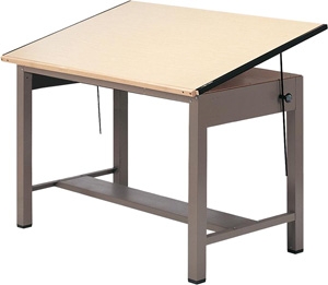 Mayline 7736 Ranger Steel Four-Post Drafting Table, 60&quot; W x 37.5&quot; D (Desert Sage Base, Birch Top)