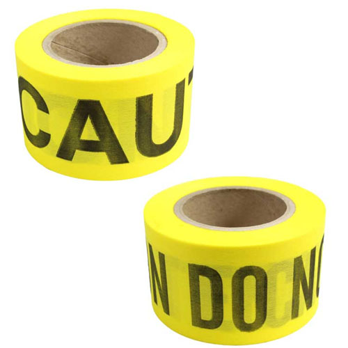 Presco Yellow Biodegradable CAUTION Barricade Tape - 3&quot; x 150&#39; - Case of 16 Rolls - BD315Y16
