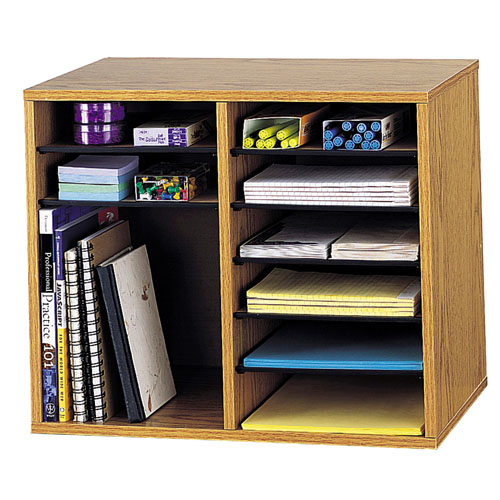 Safco Wood Adjustable Literature Organizer - 12 Compartment ES3837 9420MO