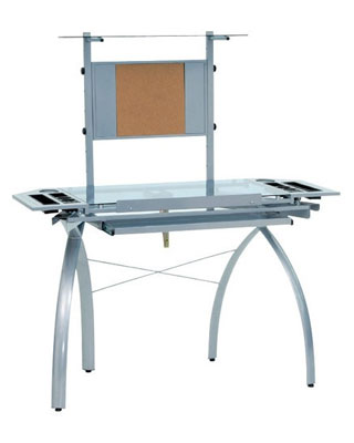 Studio Designs 10057 - Futura Tower Desk (Silver-Blue Glass) ES6255