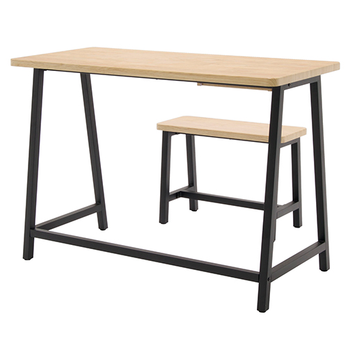 Photograph of  Studio Designs Ashwood Homeroom Desk And Bench Seating Set - Black Legs and Ashwood Top - 51239