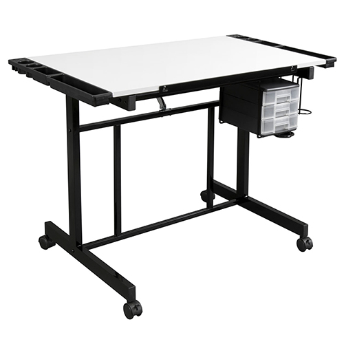  Studio Designs Deluxe Mobile Craft Station With Adjustable Top And Supply Storage - Black and White - 13250