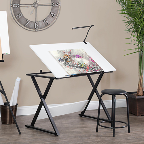 Photograph of Studio Designs Axiom Student Drawing Table With Tilting Top - Charcoal and White - 13353