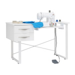 Studio Designs Sew Ready Pro Line Paper Craft Cutting Machine, Sewing Machine, and Office Desk with 2 Drawers, Fold-Down Top and Height Adjustable Platform in White - 13398 ET12395