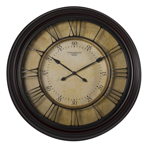  Studio Designs Home 29&quot; Traditional Chateau Extra Large Decorative Wall Clock with Large Roman Numerals and Minute Markers in Dark Brown for Kitchen, Living Room or Office - 73002