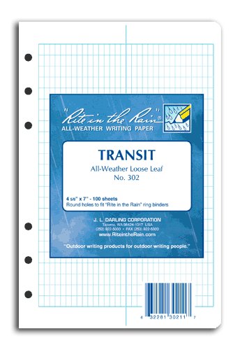 Rite-in-the-Rain All-Weather Transit Pattern Loose Leaf Sheets (100 Sheet Pack) 9092-01