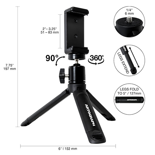 Artograph Mini Tripod Tabletop Stand for Digital Projectors and Camera - Black - 25005
