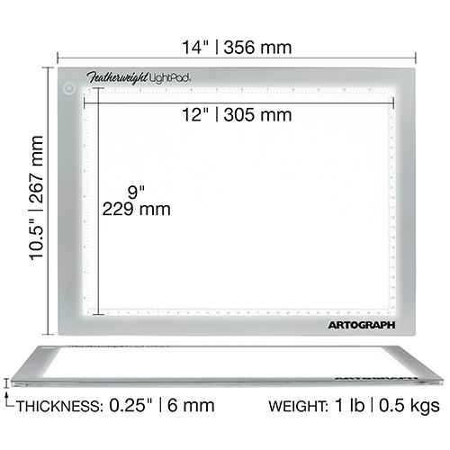 Artograph Featherweight Ulta-Thin Dimmable LightPad - Silver - (2 Sizes Available)