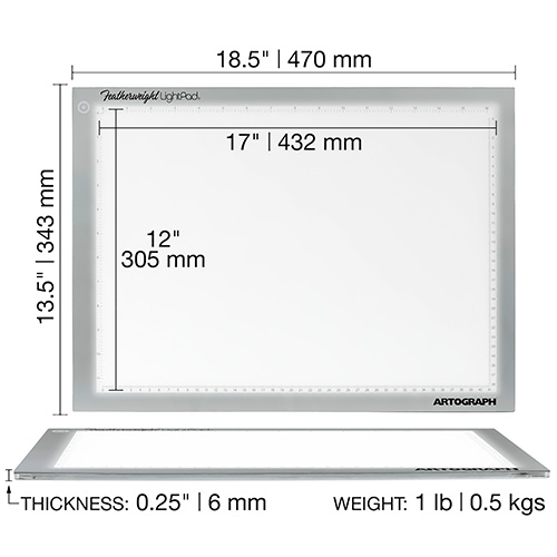 Artograph Featherweight Ulta-Thin Dimmable LightPad - Silver - (2 Sizes Available)