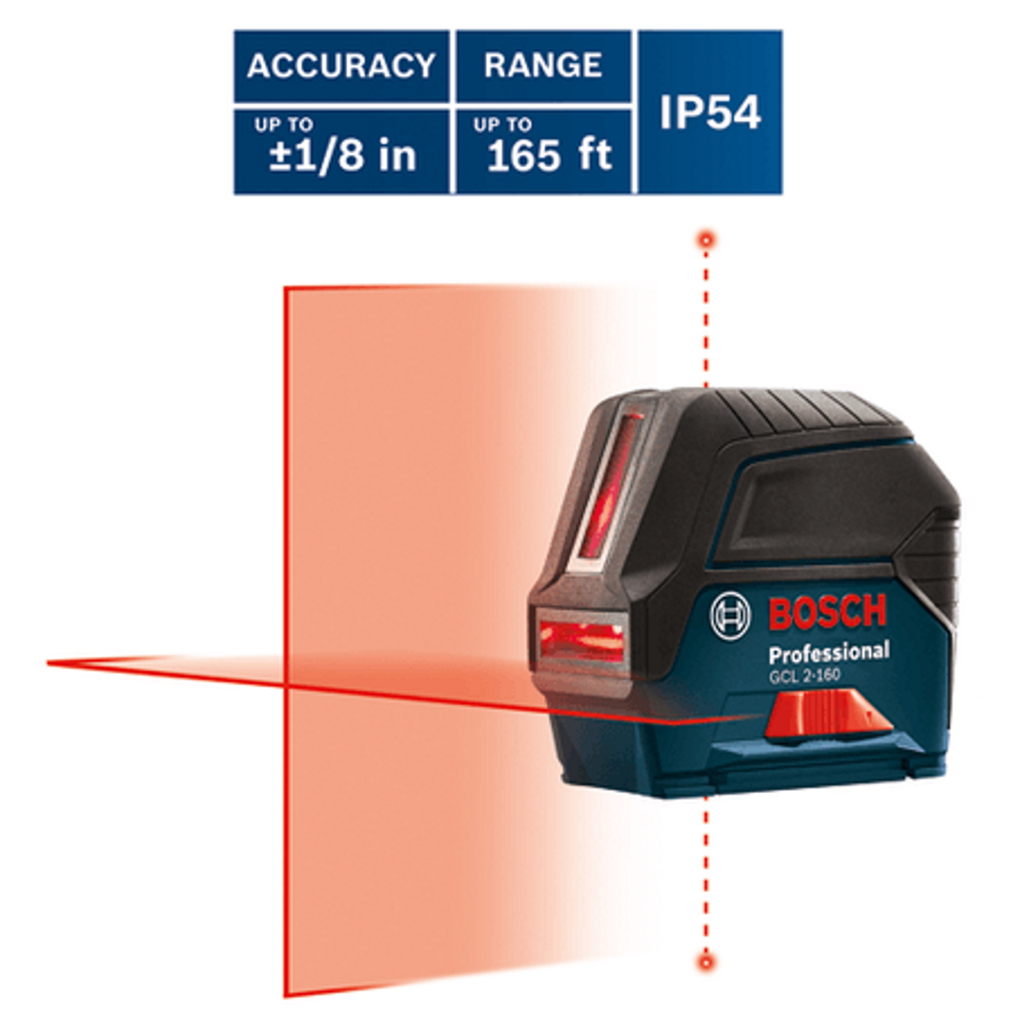 Bosch GCL 2-160 - Self-Leveling Cross-Line Laser with Plumb Points