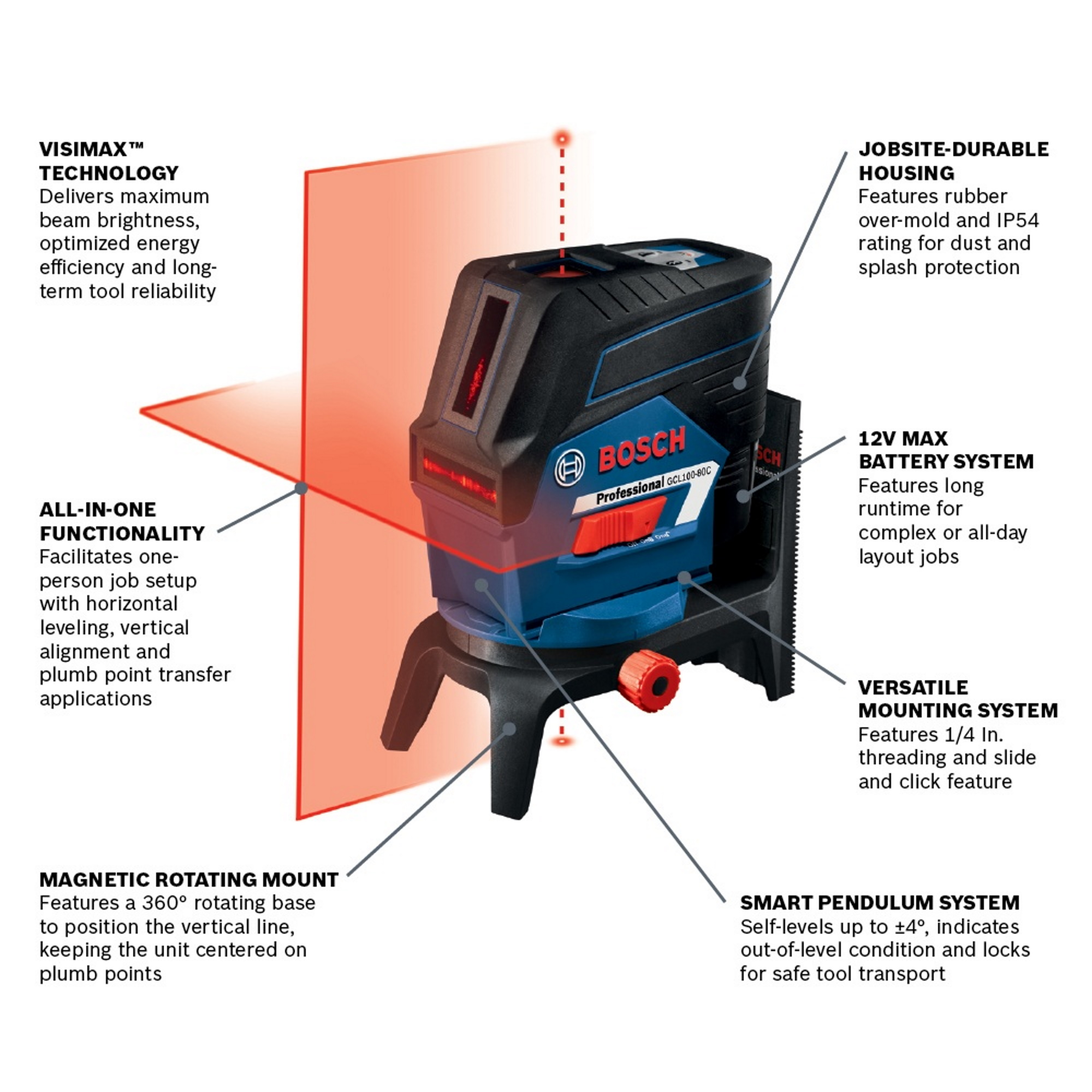 Bosch 12V Max Connected Cross-Line Laser with Plumb Points