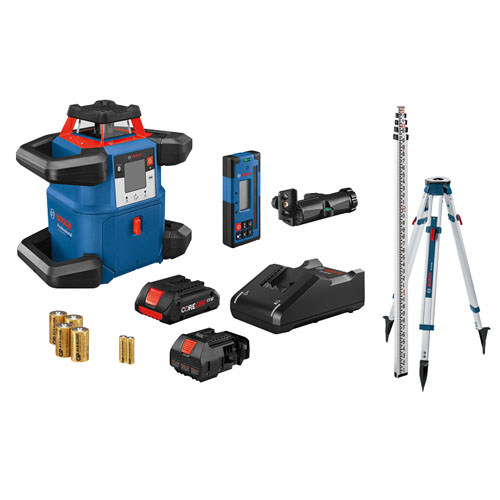  Bosch 18V REVOLVE4000 Connected Self-Leveling Horizontal Rotary Laser Kit with CORE18V 4.0 Ah Compact Battery - GRL4000-80CHK