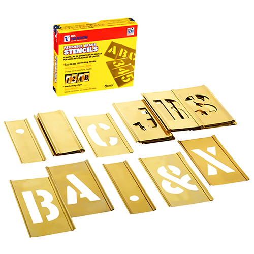 CH Hanson 33-Pieces &quot;SINGLE LETTER&quot; Interlocking Brass Stencil Set - (5 Sizes Available) 