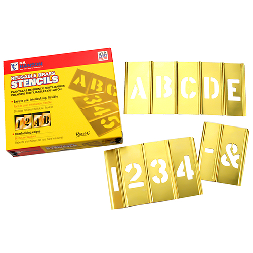  CH Hanson 45-Pieces &quot;SINGLE LETTER AND NUMBER&quot; Interlocking Brass Stencil Set - (7 Sizes Available)