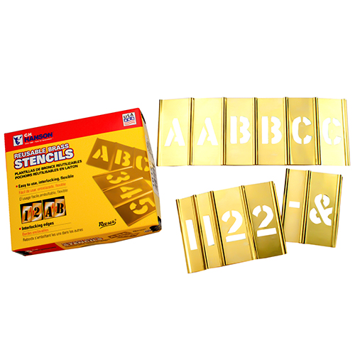  CH Hanson 77-Pieces &quot;SINGLE LETTER AND NUMBER&quot; Interlocking Brass Stencil Set - (10 Sizes Available)
