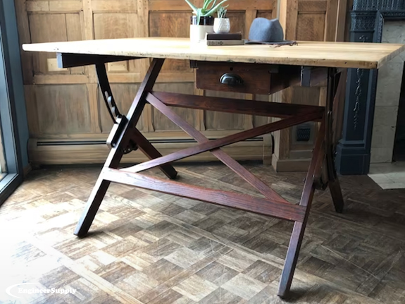 Vintage Solid Wood Drawing/Drafting Table with 36 Wide Adjustable Top Distressed Black - Studio Designs