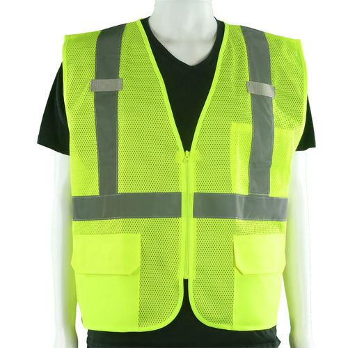  Custom Safety USA Class 2 Hi-Vis Yellow Mesh Custom Safety Vest with Reflecting Silver Stripes with 2 Pockets - (8 Sizes Available)