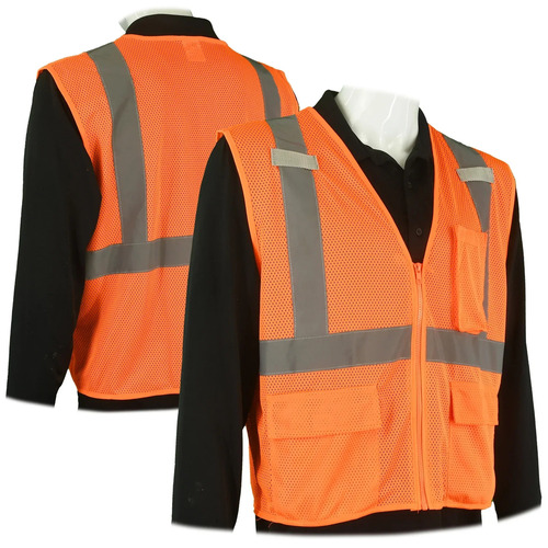  Custom Safety USA Class 2 Type R Hi-Vis Self Extinguishing Custom Safety Vest, Orange - (8 Sizes Available)