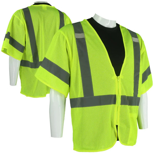  Custom Safety USA Custom Class 3 Type R Hi-Vis Mesh Safety Vest with Reflective Silver Stripes, Yellow - (7 Sizes Available)