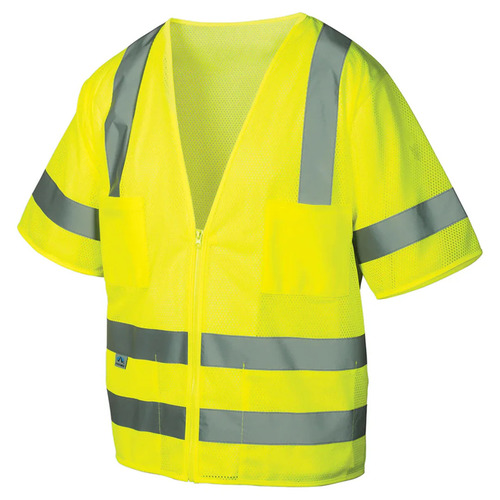  Custom Safety USA Custom ANSI Class 3 Type R RVZ31 High-Vis Mesh Safety Vest - Reflective, Zipper Front, 6 Pockets, Lime - (7 Sizes Available)
