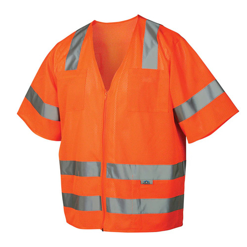  Custom Safety USA Custom ANSI Class 3 Type R RVZ31 High-Vis Mesh Safety Vest - Reflective, Zipper Front, 6 Pockets, Orange - (7 Sizes Available)