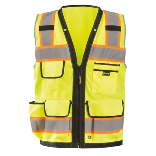  Custom Safety USA Custom ANSI Class 2 Heavy-Duty Hi-Vis Surveyor Safety Vest - Reflective, 8 Pockets, Yellow - (8 Sizes Available)