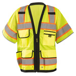 Custom Safety USA Custom ANSI Class 3 Heavy Duty Hi-Vis Two-Tone Surveyor Safety Vest - Reflective, Zipper, 8 Pockets, Yellow - (7 Sizes Available) ET18758