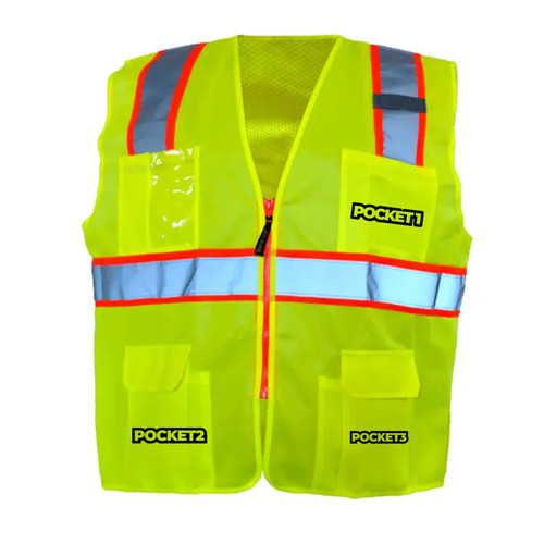  Custom Safety USA Custom ANSI Class 2 Hi-Vis Two-Tone Mesh Surveyor Safety Vest - Reflective Strips, Yellow - (7 Sizes Available)