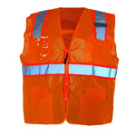 Custom Safety USA Custom ANSI Class 2 Hi-Vis Two-Tone Mesh Surveyor Safety Vest - Reflective Strips, Orange - (8 Sizes Available) ET18760