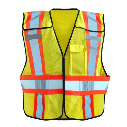  Custom Safety USA Custom ANSI Class 2 Expandable Hi-Vis Two-Tone Mesh Safety Vest - Reflective Strips, Zipper, Adjustable Fit, Yellow - (3 Sizes Available)