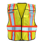 Custom Safety USA Custom ANSI Class 2 Expandable Hi-Vis Two-Tone Mesh Safety Vest - Reflective Strips, Zipper, Adjustable Fit, Yellow - (3 Sizes Available) ET18761