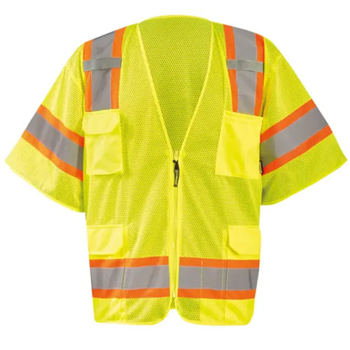  Custom Safety USA Custom ANSI Class 3 Hi-Vis Two-Tone Mesh Surveyor Vest - Reflective, Zipper, 8 Pockets, Yellow - (8 Sizes Available)