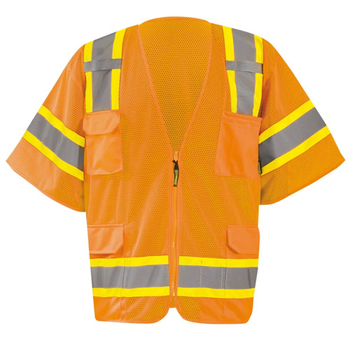  Custom Safety USA Custom ANSI Class 3 Hi-Vis Two-Tone Mesh Surveyor Vest - Reflective, Zipper, 8 Pockets, Orange - (8 Sizes Available)