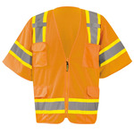 Custom Safety USA Custom ANSI Class 3 Hi-Vis Two-Tone Mesh Surveyor Vest - Reflective, Zipper, 8 Pockets, Orange - (8 Sizes Available) ET18764