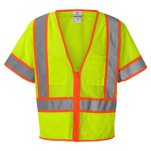  Custom Kishigo ANSI Type R Class 2 Hi-Vis Mesh Safety Vest - Reflective, Zipper Front, 6 Pockets, Yellow - (8 Sizes Available)
