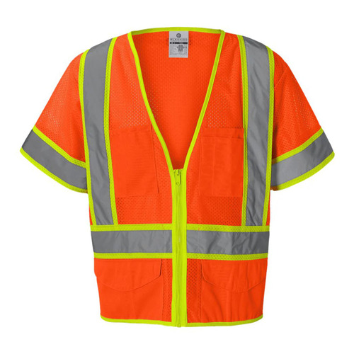  Custom Kishigo ANSI Type R Class 2 Hi-Vis Mesh Safety Vest - Reflective, Zipper Front, 6 Pockets, Orange - (8 Sizes Available)