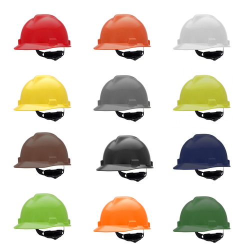  Custom MSA V-Gard Slotted Cap, Fas-Trac III Suspension Hard Hat - (12 Colors Available)
