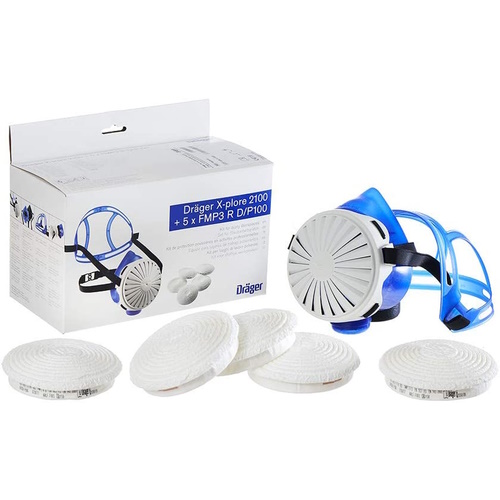 Draeger X-Plore 2100 Reusable Half Mask Kit (Includes 5 P100 Filters Universal Size) - R55910